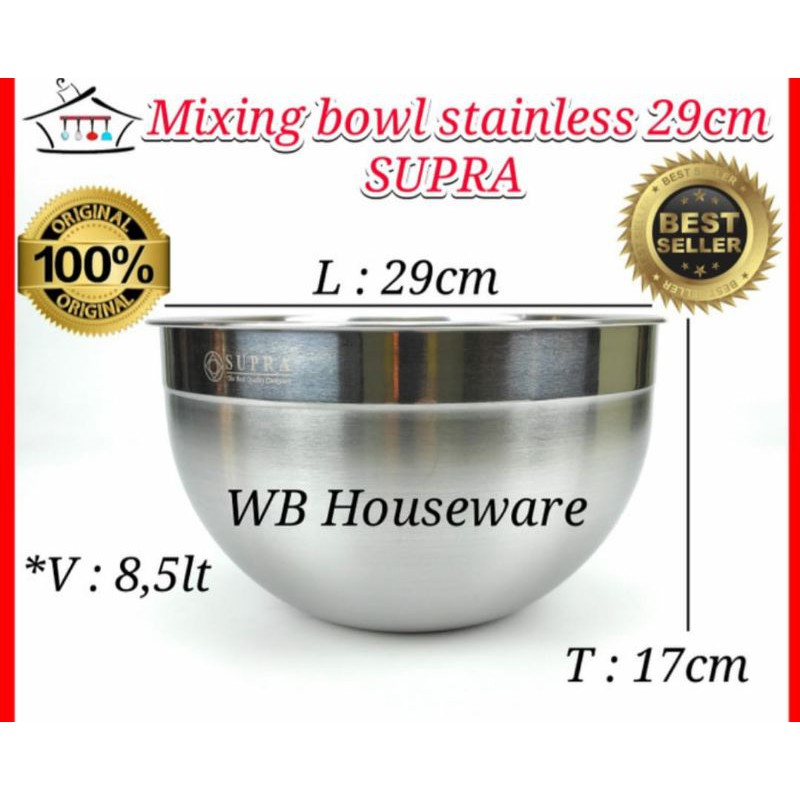 MANGKUK PRAKTIS MIXING BOWL BESAR 29 CM SUPRA Rosemary STAINLESS STEEL
