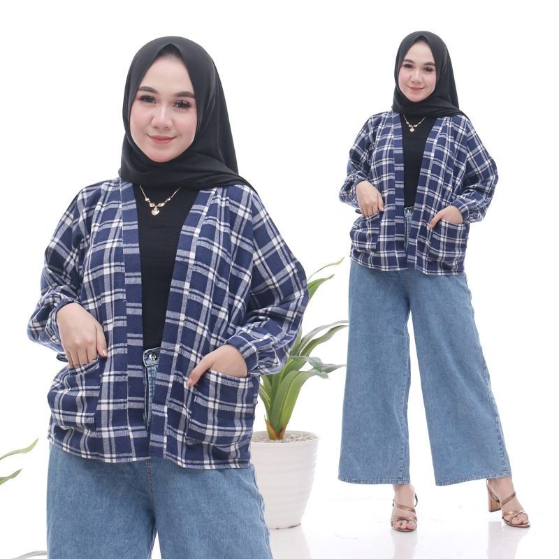 Outer Balon Grid Flanel viral Kekinian