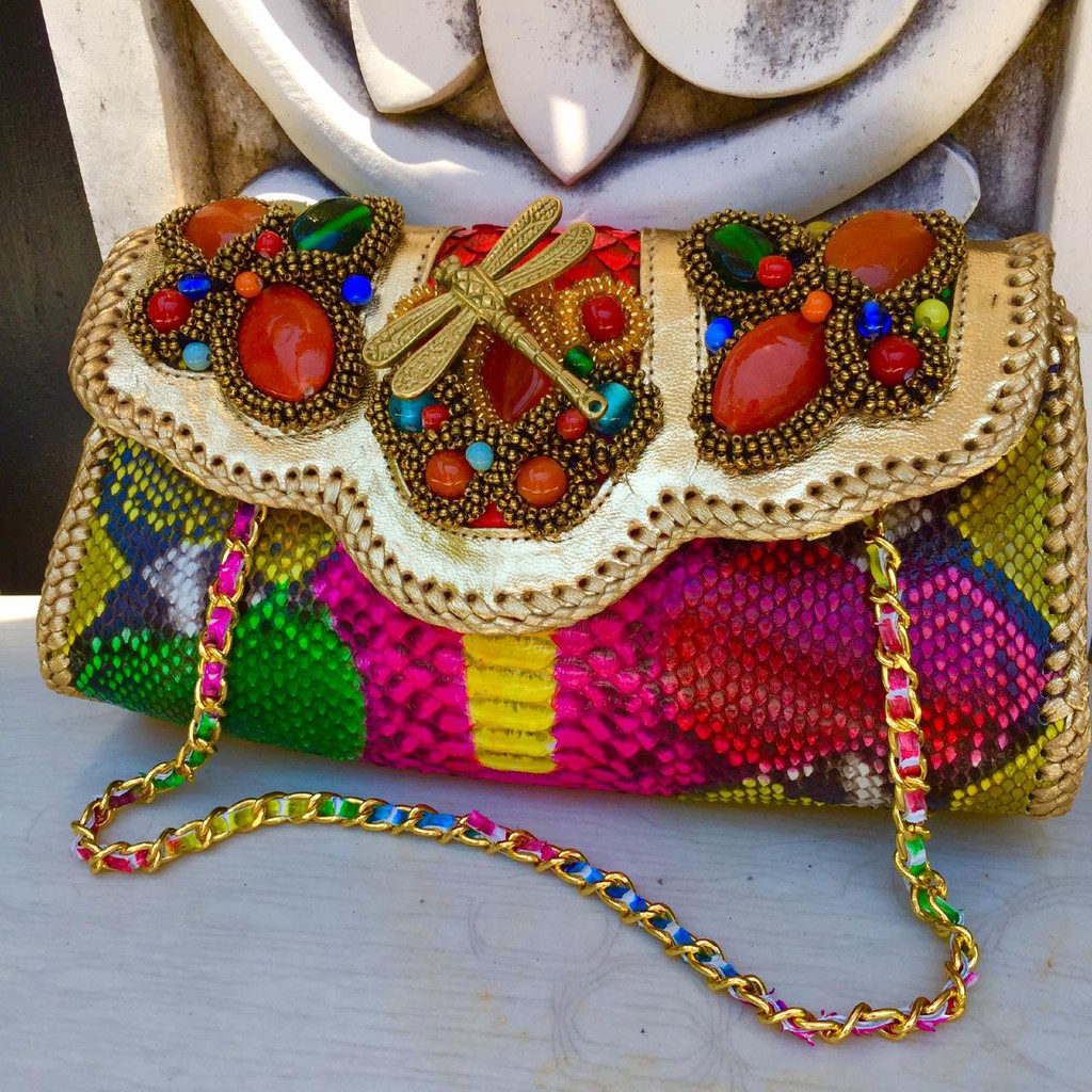 Clutch Pesta Sabrina Size S Multi Color - Clutch Model Kacamata Asli Tas Kulit Ular Piton