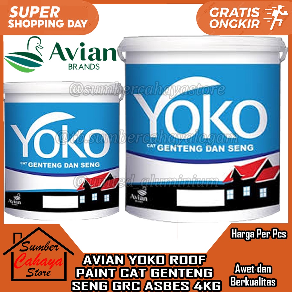 YOKO ROOF PAINT Galon 4 KG Cat Genteng Asbes Seng GRC Lapangan Catt Cet Lapis Genting Atap Rumah Ban