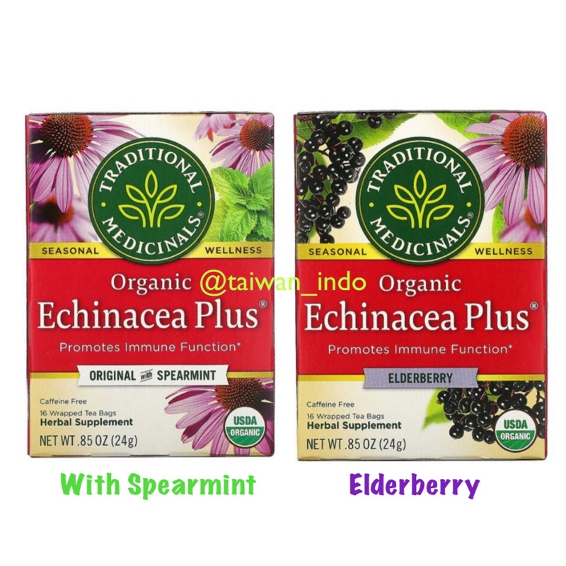 Traditional Medicinal Medicinals Organic Echinacea Plus 16 Tea Bags Teh Herbal Spearmint Elderberry