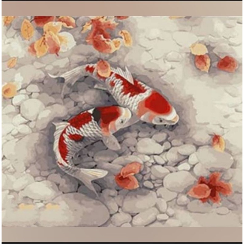 paket kristik 2 ikan koi cross stitch kit 14ct BUKAN KRISTIK WOL JARING