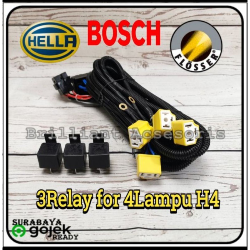 Kabel Set Relay Lampu - 3 Relay for 4 Lamp ( H4 x 2 ) + ( H7 x2 )