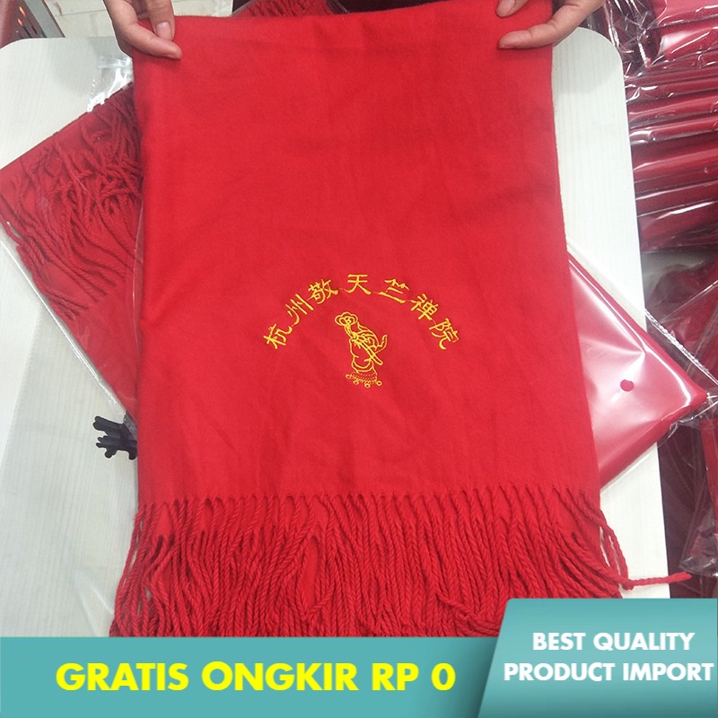 Syal Wanita Pertemuan Tahunan  Merah kan Logo Borr 50 Imitasi Kasmir Warna Solid Seleng Haah Order K