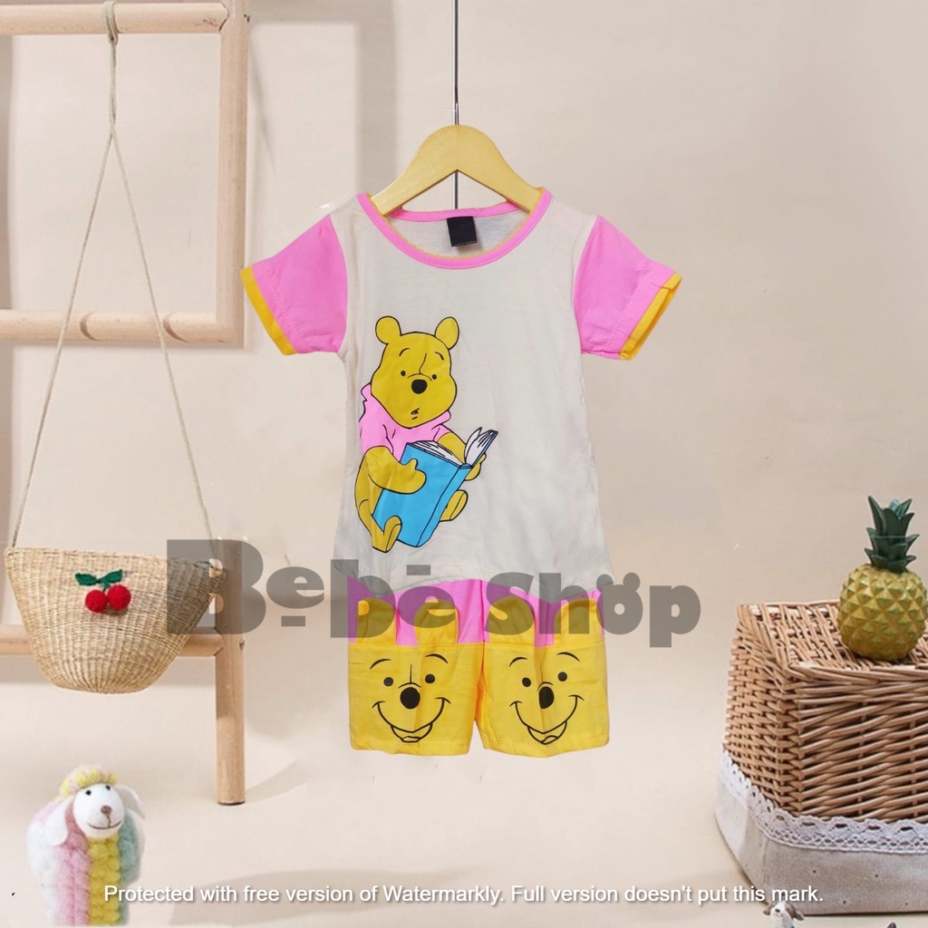 Seteln Baju Anak Perempuan Karakter Wanne the pooh usia 1 sampai 7 tahun