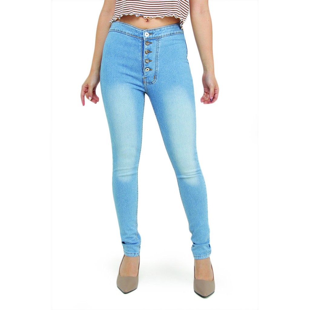 Dazina 5 Button Ultra Highwaist Skinny Jeans - Celana HW Ice blue