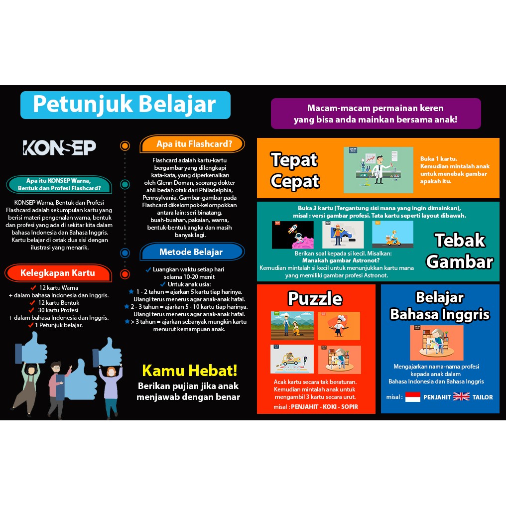 [1KG=10PCS] Konsep Flashcard Warna Bentuk Profesi / Flash Card / Mainan Edukasi Kartu Pintar Anak