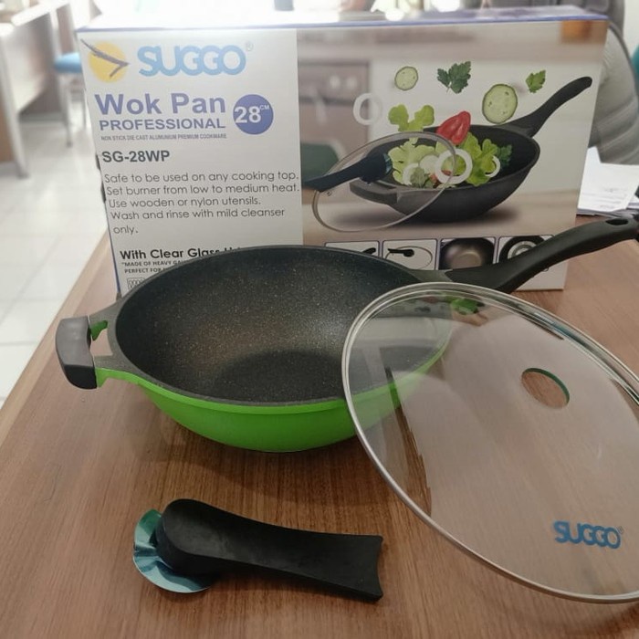 Wok Pan Suggo 28 cm+ Glass Lid Marble Coating