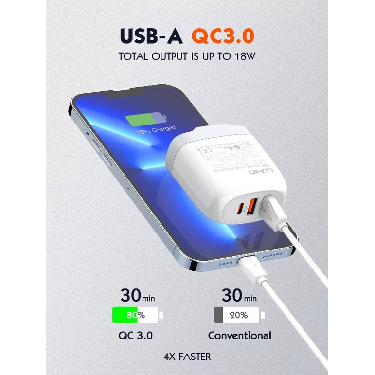 LDNIO A3511Q - 65W Super Fast Charging Adapter 3 USB Port PD QC 3.0