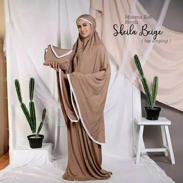 MUKENA DEWASA SHEILA BALI RAYON POLOS RENDA - Coklat