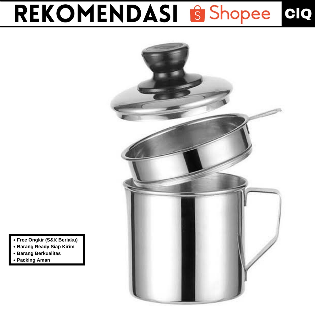 Saringan Minyak Goreng + Penutup Bahan Stenlis Steel 1.2 liter - Saringan Minyak Goreng + Penutup Bahan Stenlis Steel / Oil Pot Saringan Tempat Minyak Stainless Steel Set 1.2 ltr