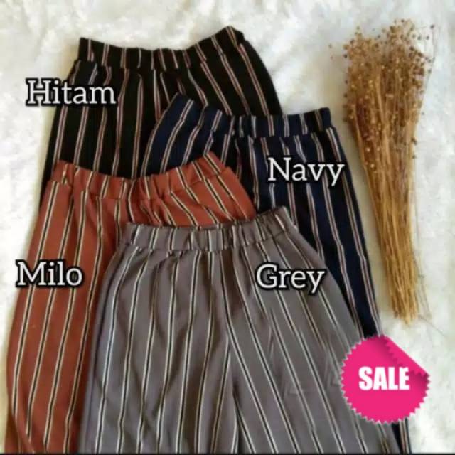 Celana Kulot 7/8 Salur Waffell