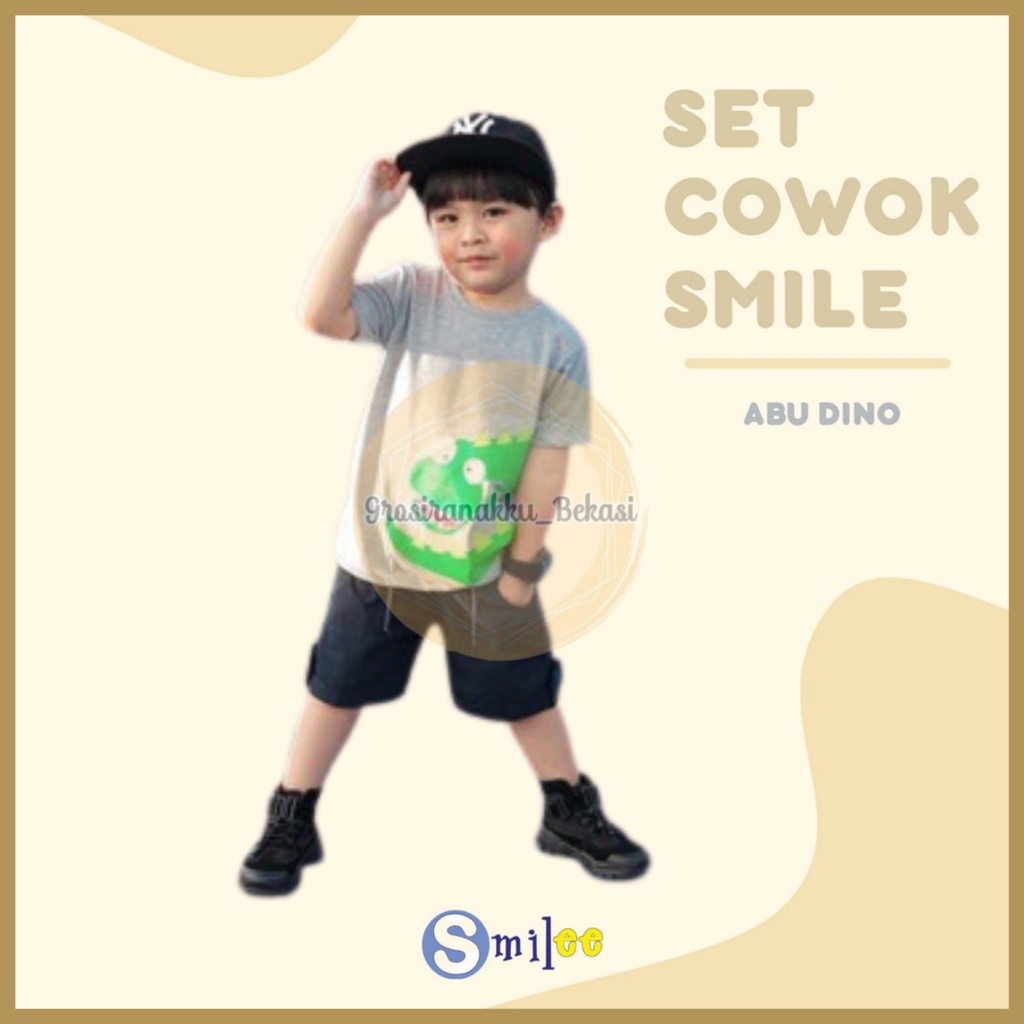 Setelan Anak Cowok Abu Dino Size 1-3Tahun Murah