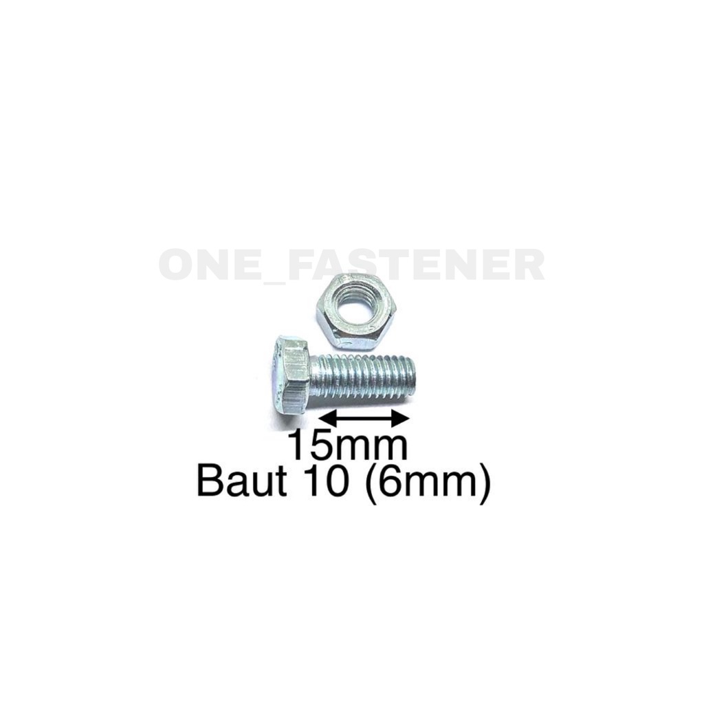 100 pcs Baut Mur M6x15 Putih BMP 6mm Panjang 1.5cm Kunci 10 M6 6x15