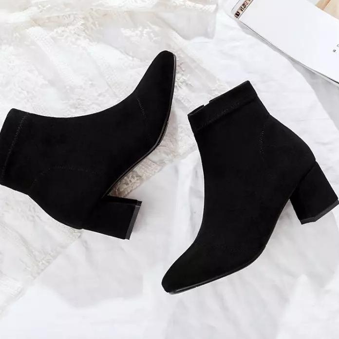 Oke Price.. Sepatu Boots Wanita Hak Tebal Sepatu Boots Kerja Wanita Hak Tinggi  sepatu Boots Kulit W