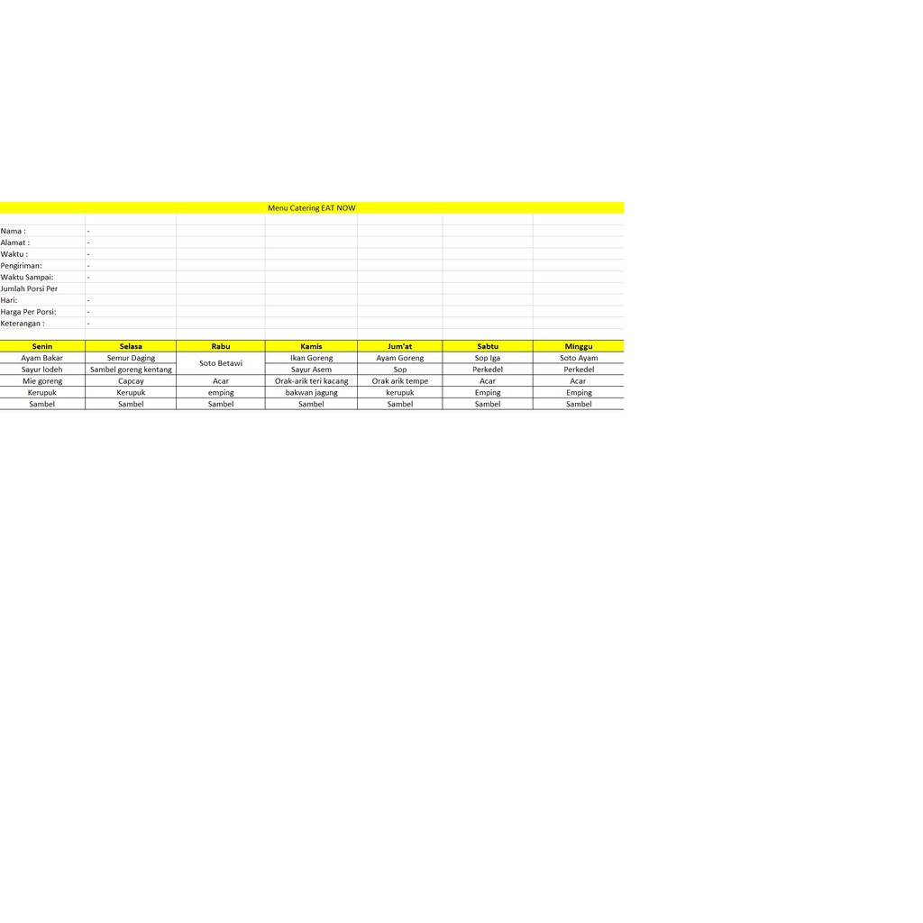 

Catering Harian/ Catering Sehat Tanpa MSG/ Minimal 3 porsi