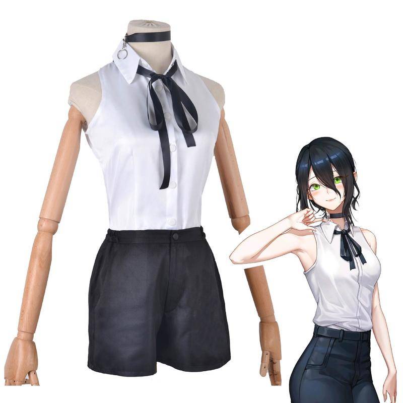 【Wetrose】Anime Chainsaw Man Makima Reze Power Denji Aki Kobeni Wanita Women Suit Daily Nurse Devil Hunter Costume Cosplay Kostume Set, Wig