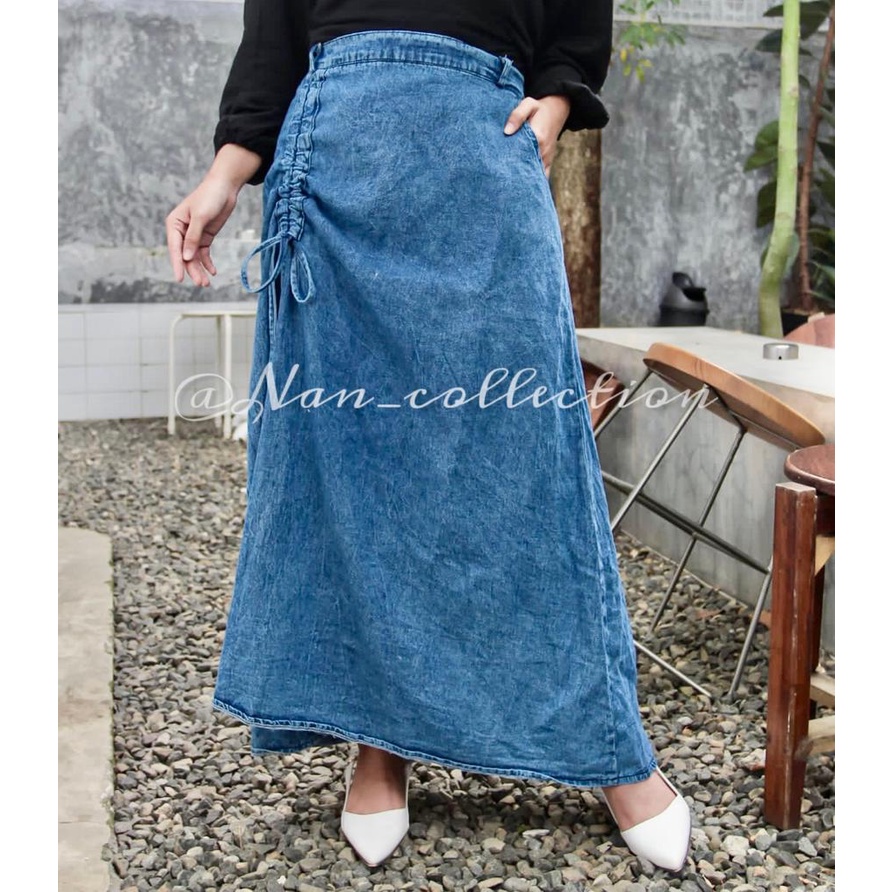 ROK JEANS SERUT TREND TERBARU 2022 / ROK JEANS SPAN MODEL TALI SERUT / COD