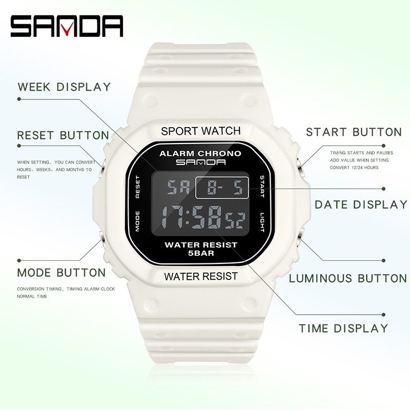 SANDA 293C Jam Tangan Wanita Pria Digital Tali Rubber Chronograph Anti Air WATCHKITE WKOS