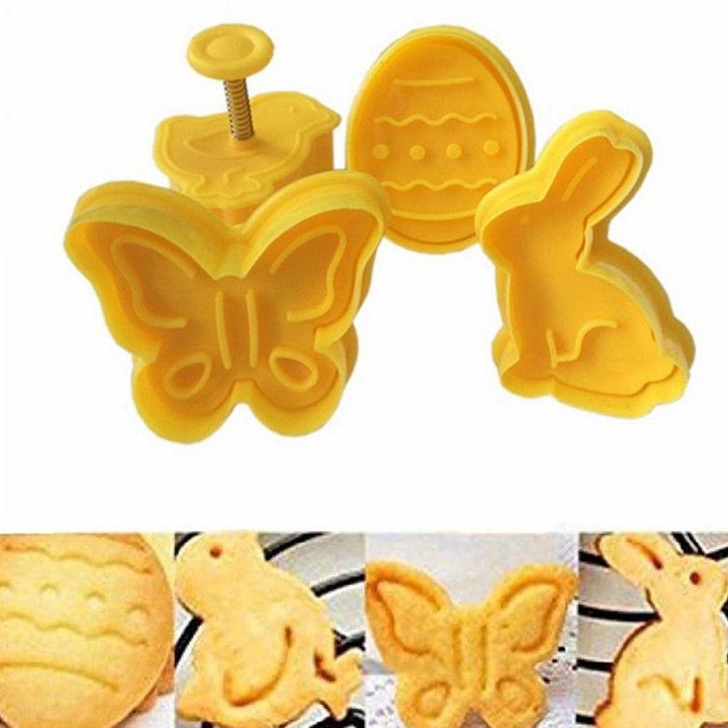 4buah Cetakan Biskuit 3D Aksesoris Rumah Tangga Pola Yang Indah Menekan Cetakan Bakeware Dessert Baking Molds Dapur Gadget