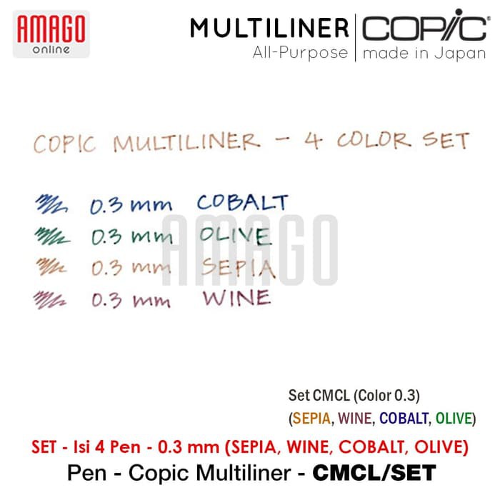 COPIC MULTILINER - SEPIA/WINE/COBALT/OLIVE - (4 COLORS/SET) - CMCL/SET