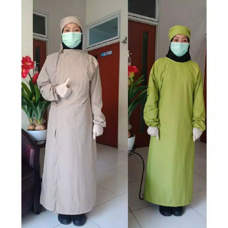 BAJU APD/JUBAH GAUN OPERASI/BAJU APD MEDIS SURGICAL GOWN/BAHAN TASLAN/KATUN POLYESTER/APD ANTI AIR
