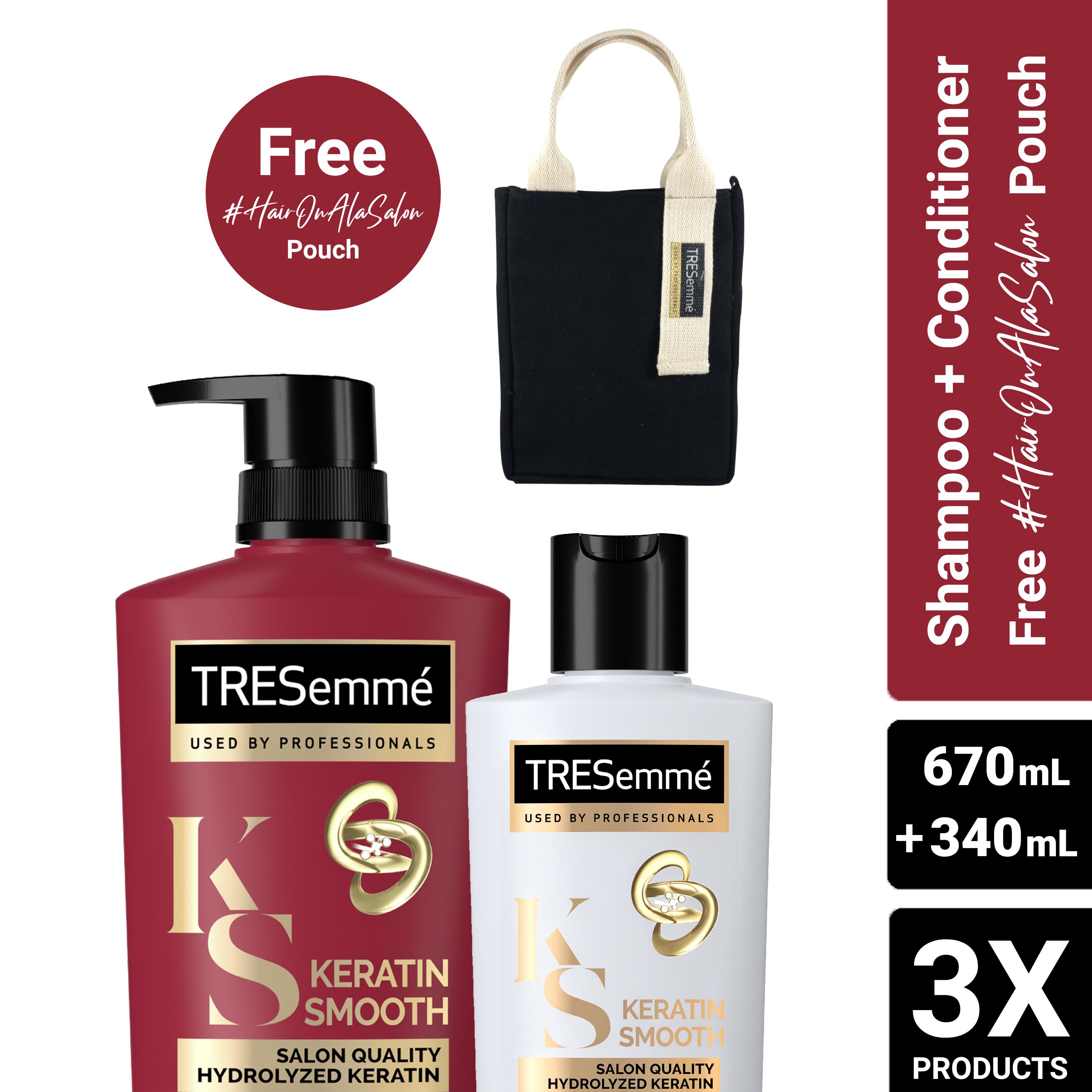 BUY TRESEMME KERATIN SMOOTH SHAMPOO 670ML + TRESEMME SMOOTH CONDITIONER 340ML FREE TRESEMME POUCH-0