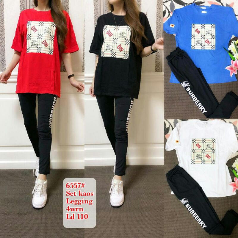 SETELAN KAOS+CELANA WANITA IMPORT PREMIUM BURBERRY 6557