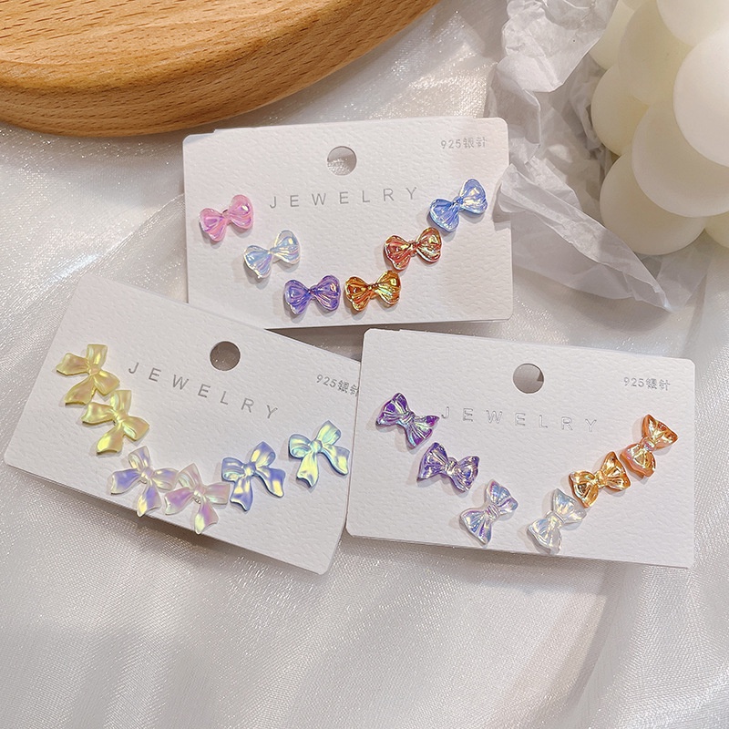 Warna Anting Wanita 925 Perak Stud Busur Stud Anting-Anting Warna Permen Set Warna Anting-Anting Stud Aksesoris