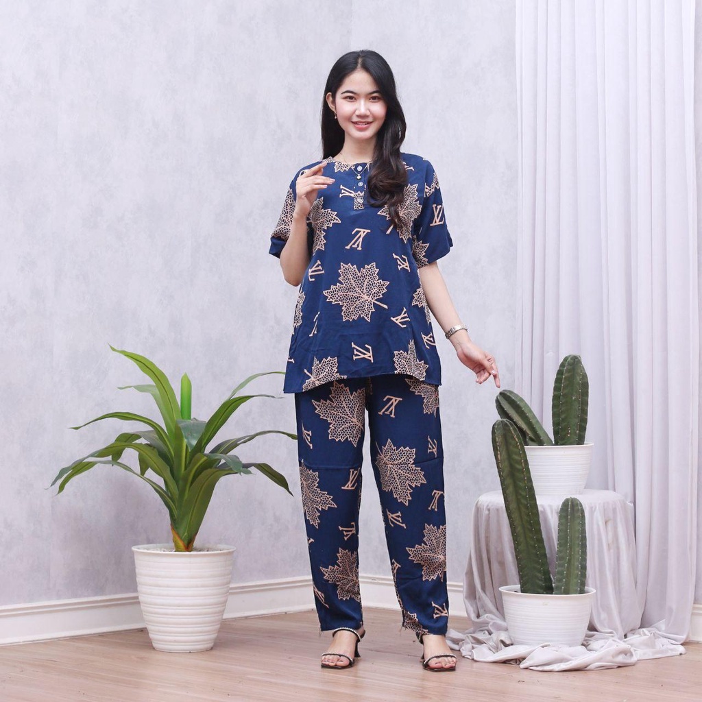 Setelan CP ANDIN Setelan Tyedye Batik Piyama Batik Baju Tidur Dater Cantik-VICKY NAVY