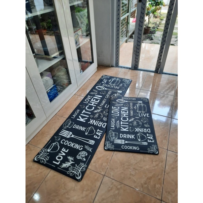 Exclusive Kitchen Mat 2 in 1 Keset Dapur Anti Slip Kitchen Black-2