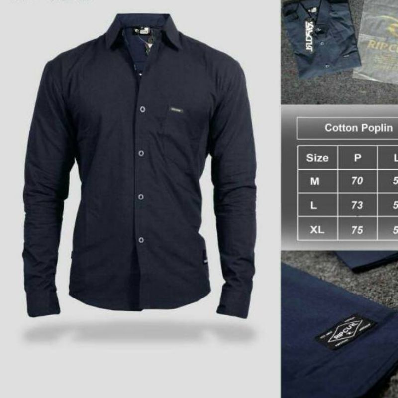 KEMEJA POLOS PUTIH HITAM KATUN PRIA ATASAN KASUAL LENGAN PANJANG SLIMFIT KANTOR