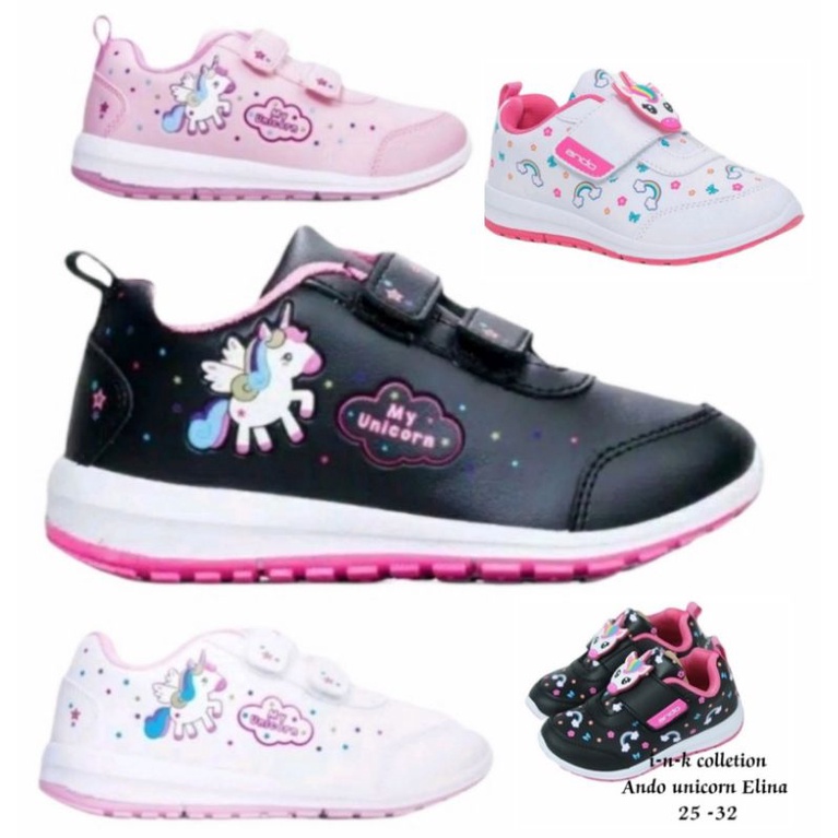 Sepatu sekolah anak perempuan cantik ando sneaker karakter minicorn Elina25-32  PAUD TK SD