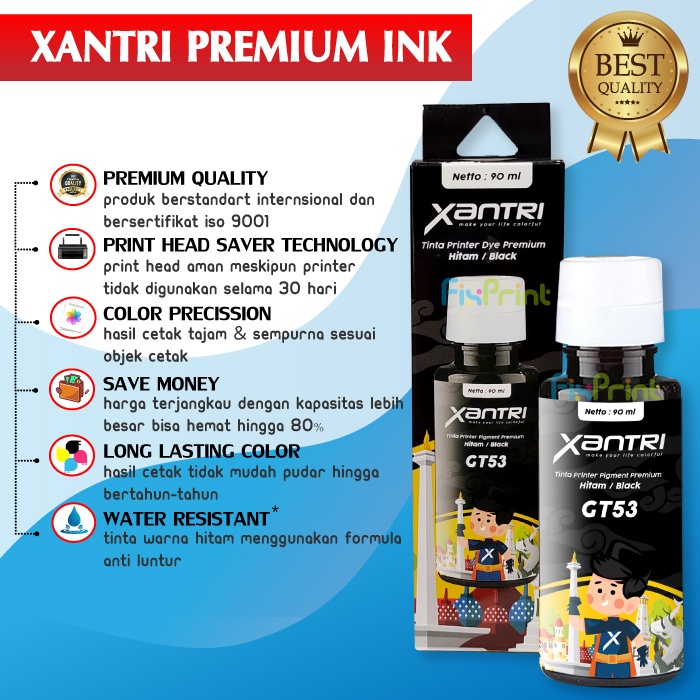 Tinta Premium Xantri GT53 GT51 Black GT52 Cyan Magenta Yellow Compatible Printer HP 115 315 415 515