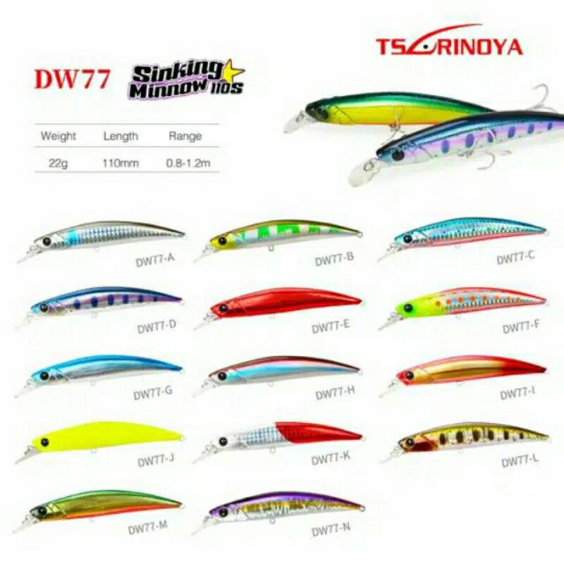 UMPAN / LURE CASTING TSURINOYA DW77 - Sinking Minnow