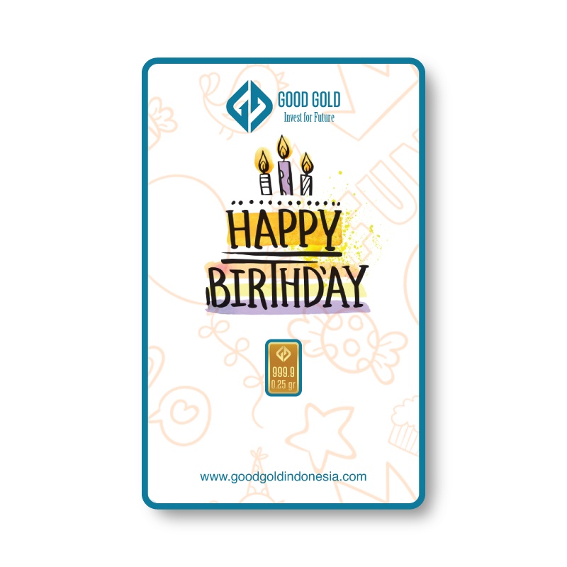 Good Gold Emas Batangan 0,25gr Logam Mulia 0,25 gram LM Fine Gold 0.25gr Emas Murni Emas 24K untuk Gift / Hadiah-Birthday Text