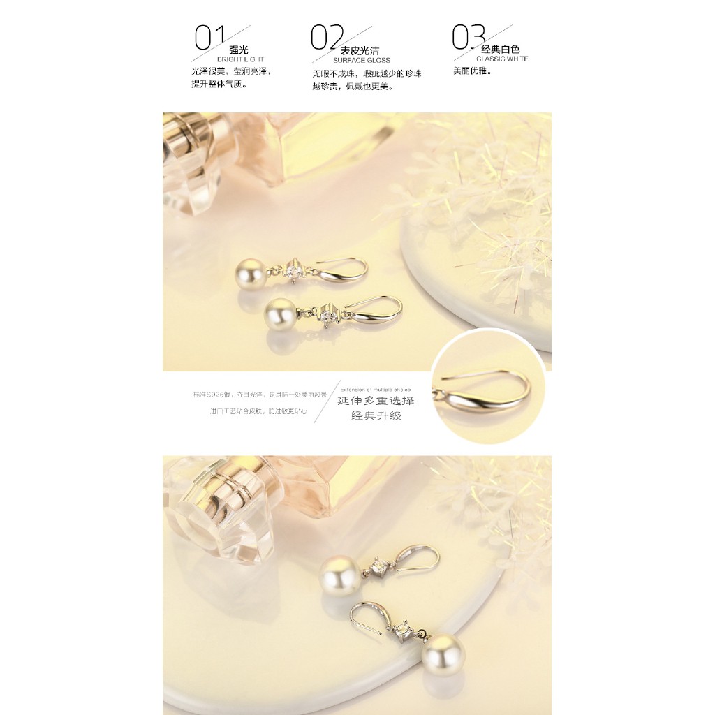 Korea-Style Simple Lurus Berlian Stud Earrings Wanita Anting Mutiara Kecil Berlian Perhiasan Perak ai2-2510-4