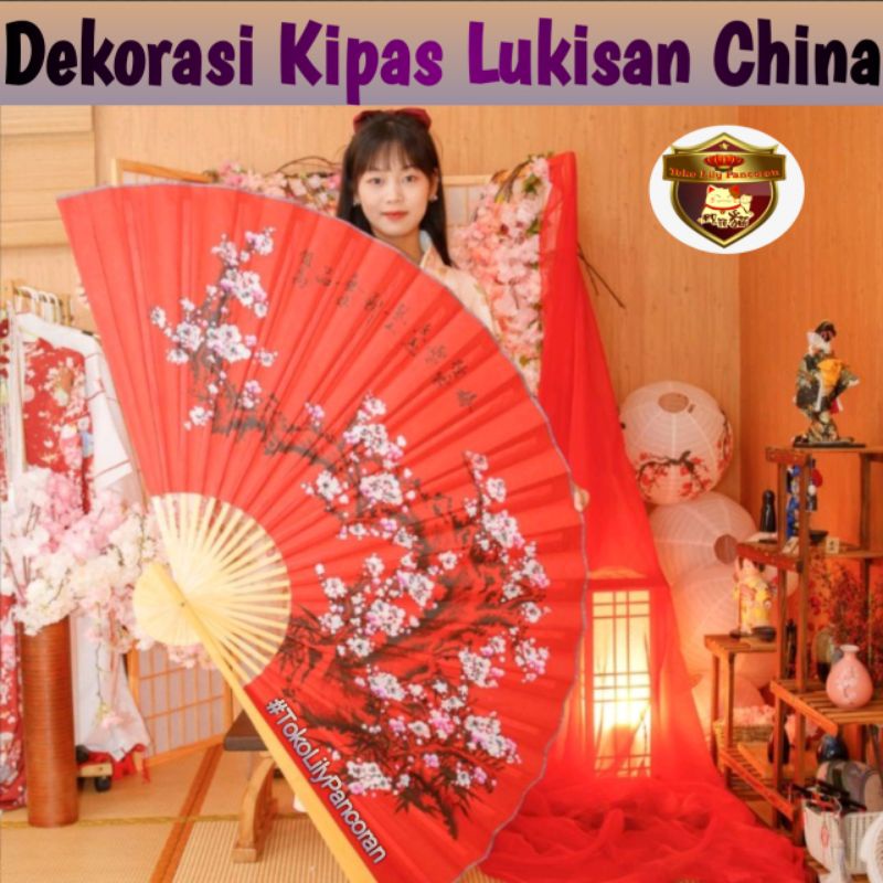 Kipas Cina Dekorasi Jumbo / Kipas Lukisan Imlek / Kipas Lukis Kertas Besar / Paper Fan Chinese Painting Large