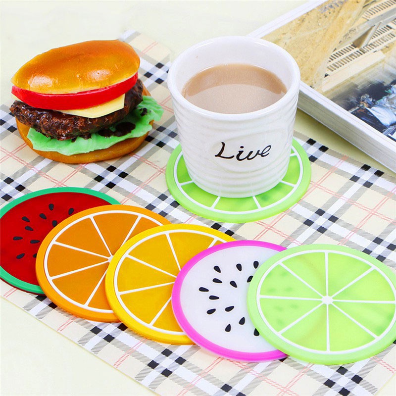 Fruit Shape Silica Gel Cup Glass Mat Tatakan Gelas Cangkir Motif Buah