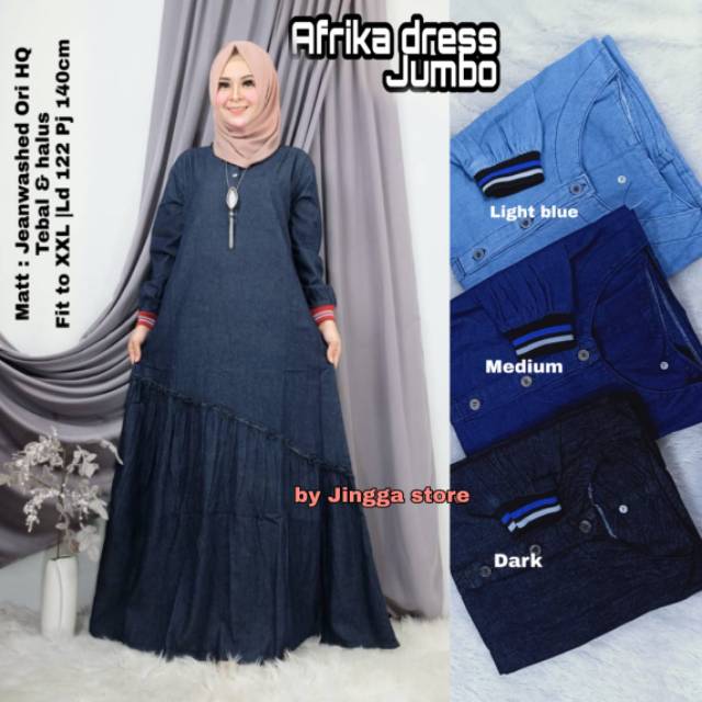 Afrika dress jumbo/jeans wash ori HQ/fit to XXL/LD122 pj 140