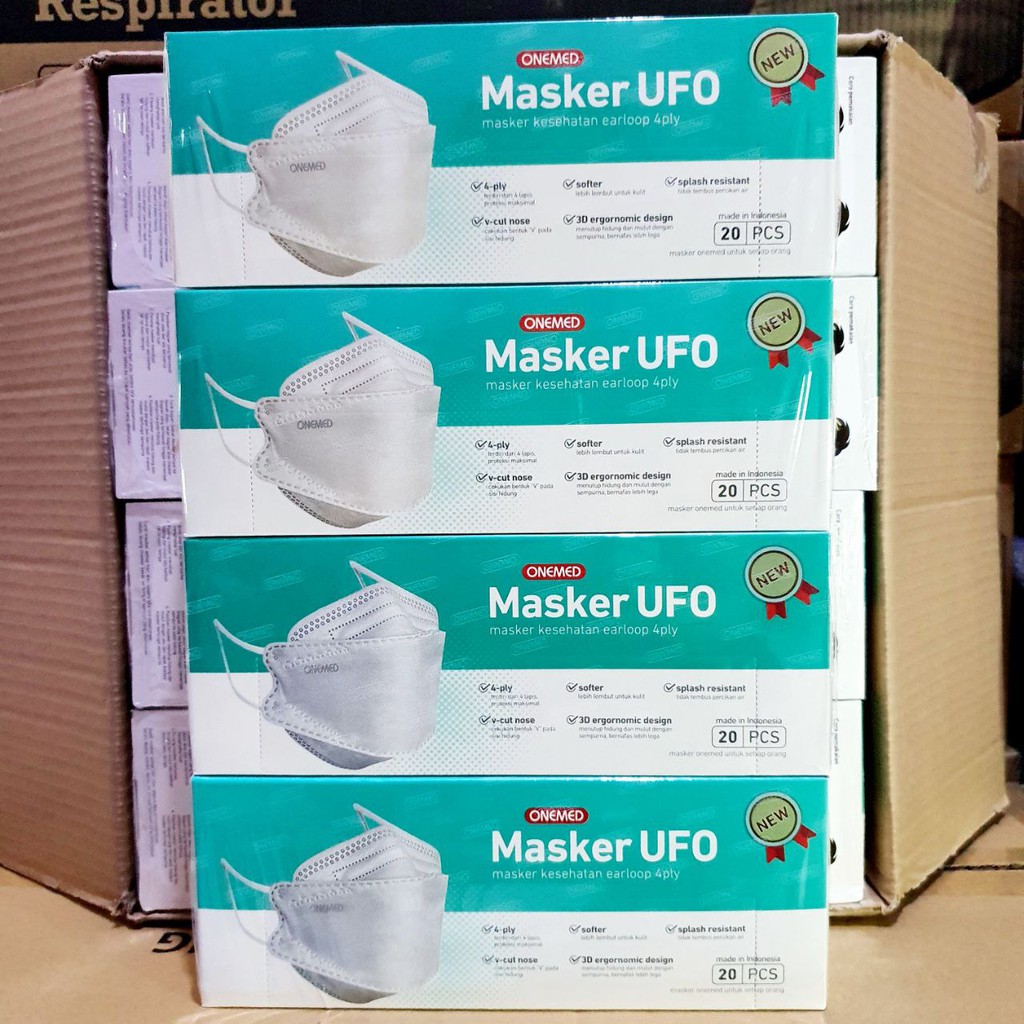 Masker Karet Medis UFO Putih 3D OneMed 4ply Box isi 20pcs Model Pokana Masker Medis