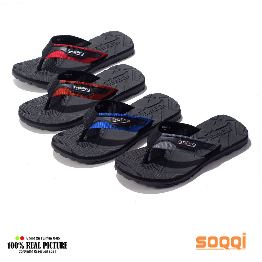Sandal jepit pria original sendal japit karet cowok laki-laki dewasa model distro casual flat flip flop slide branded Soqqi-Gp Diego spon terbaik promo lebaran cod murah keren 39-43