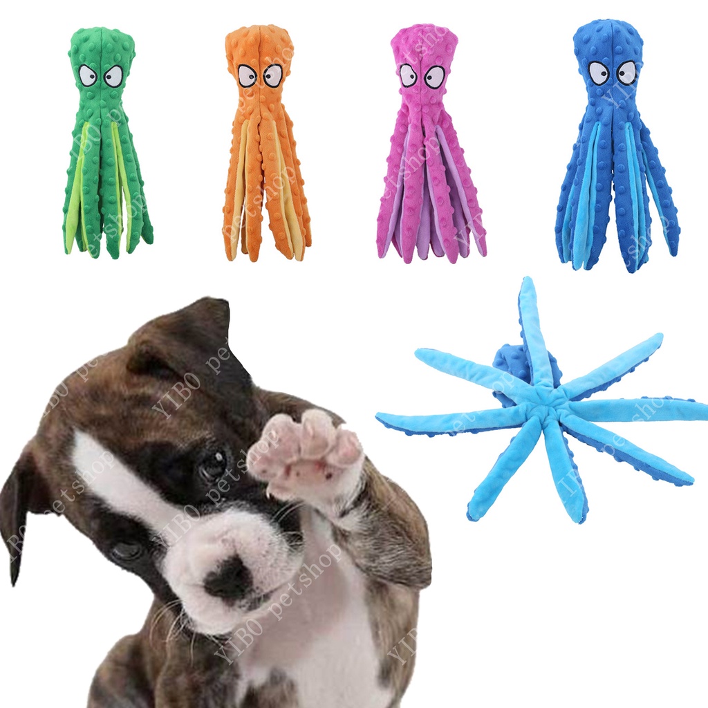 Mainan Kunyah Bentuk Gurita Bahan Plush Tahan Gigitan Untuk Anjing Peliharaan