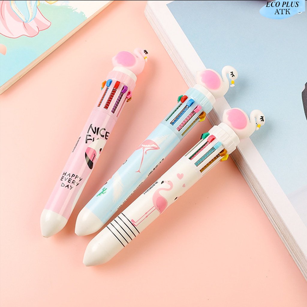 10Colorful in 1 Pen Character Pulpen Berkepala Karakter Unicorn Catpaw Falmingo Stationery Perlengkapan Sekolah