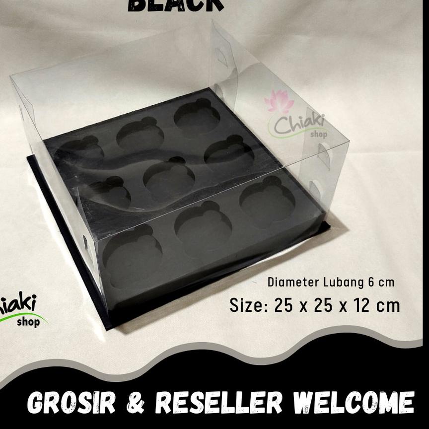 

♢ Box Mika ALAS BLACK 25 x 25 x 12 Cupcake isi 9 Cake Pudding Tart Dus HITAM Karton Tebal Chiaki Kotak ♟
