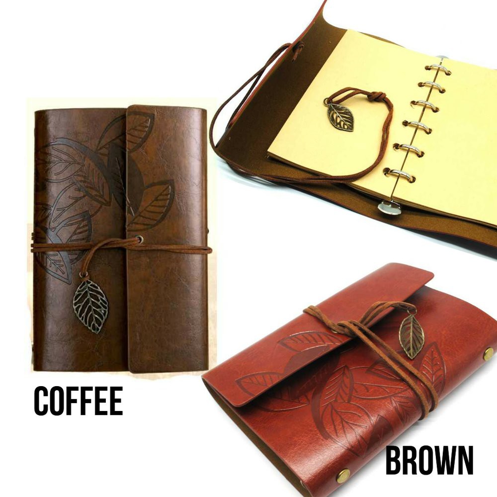 

Unik Diary Buku Catatan Binder Kulit Retro Vintage Leaf A6 Limited