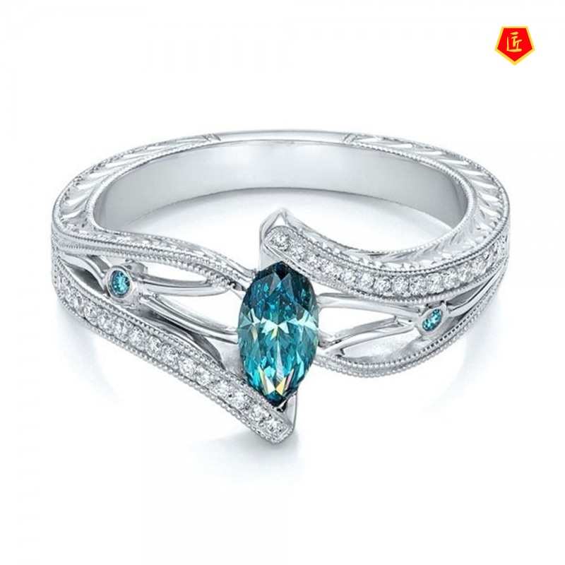 [Ready Stock]Luxury Aquamarine Topaz Ring Fashion Simple