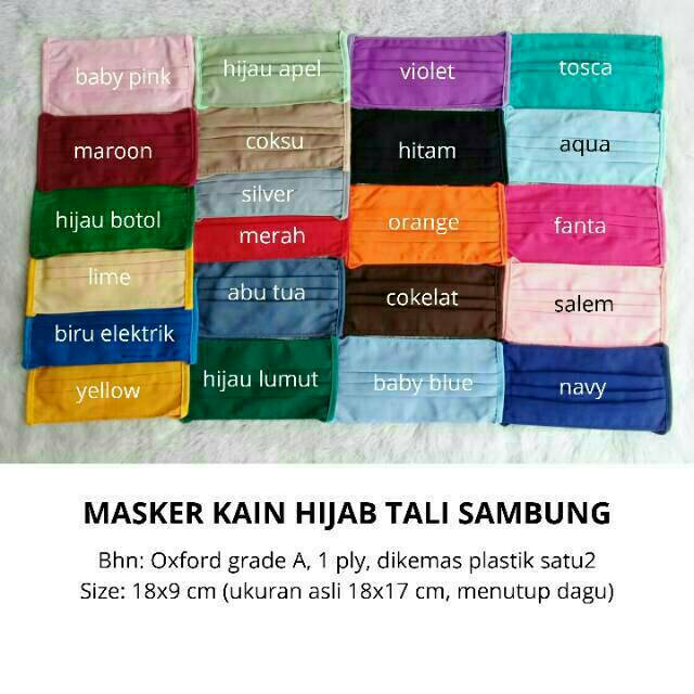 Masker Kain Hijab Tali Sambung Warna Polos Oxford Grade A 1 Ply Adem Tebal Grosir Murah