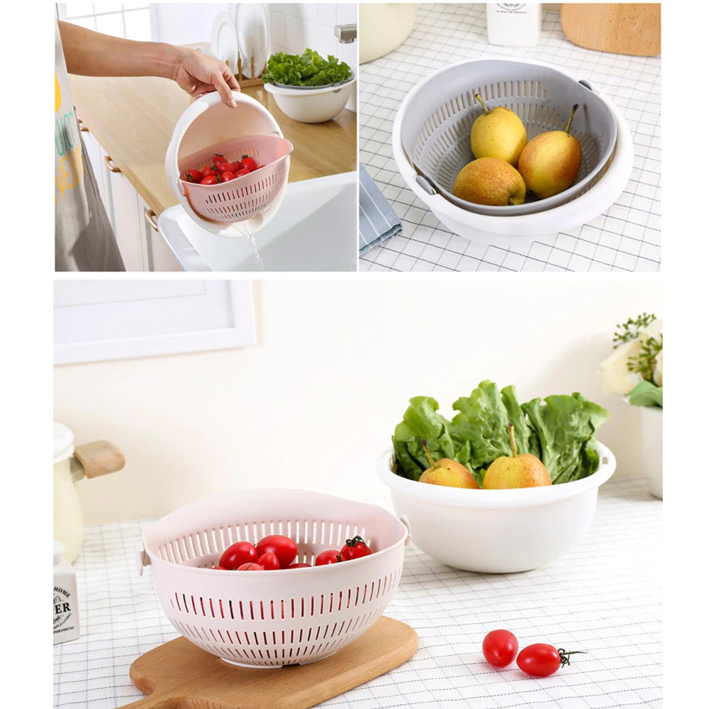 Bisa COD Baskom Saringan 2 layer Double Drain Basket Bowl Kitchen Strainer - Asy DP137