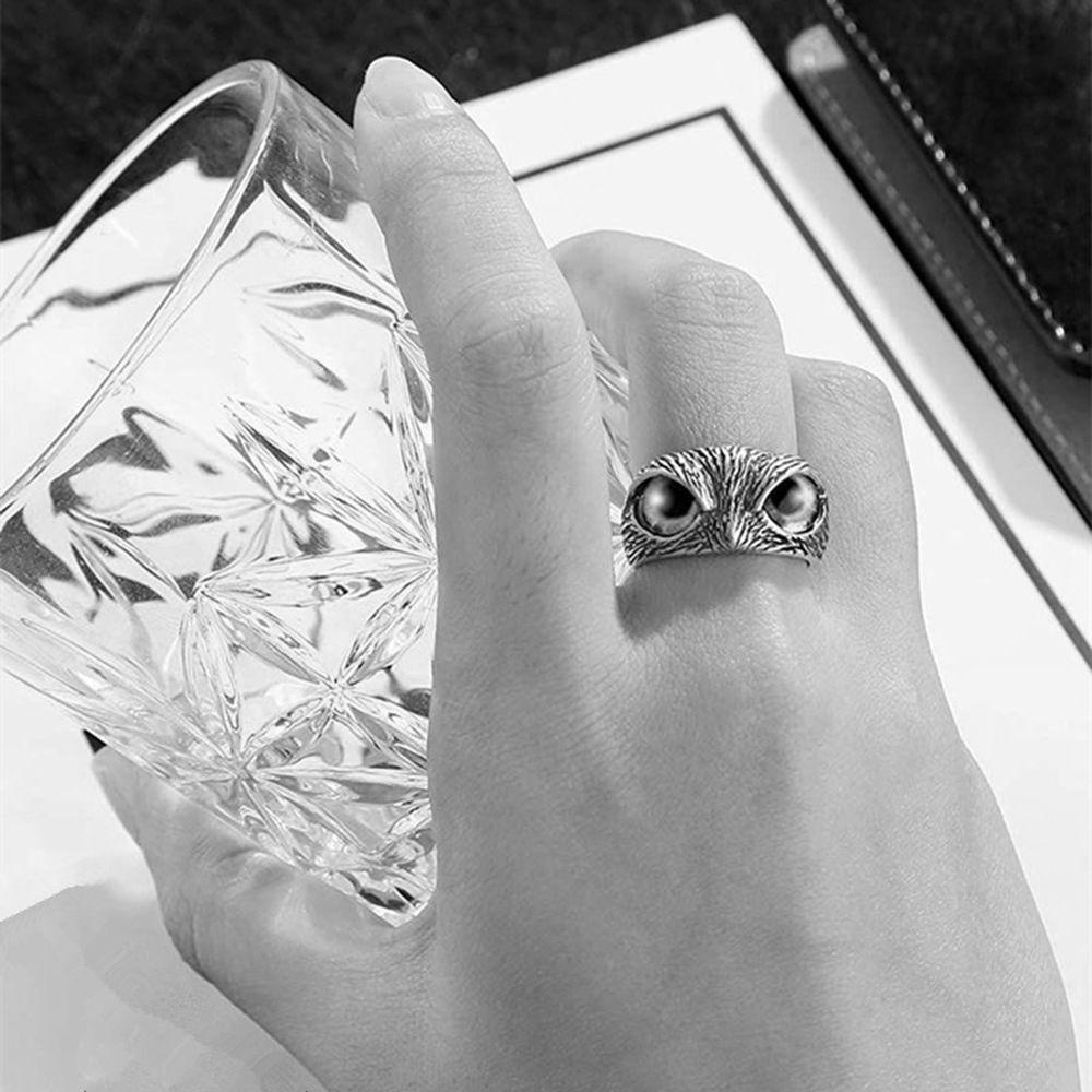 [Elegan] Cincin Burung Hantu Punk Keren Mata Biru Paduan Lebar Gadis Gaya Korea Ring